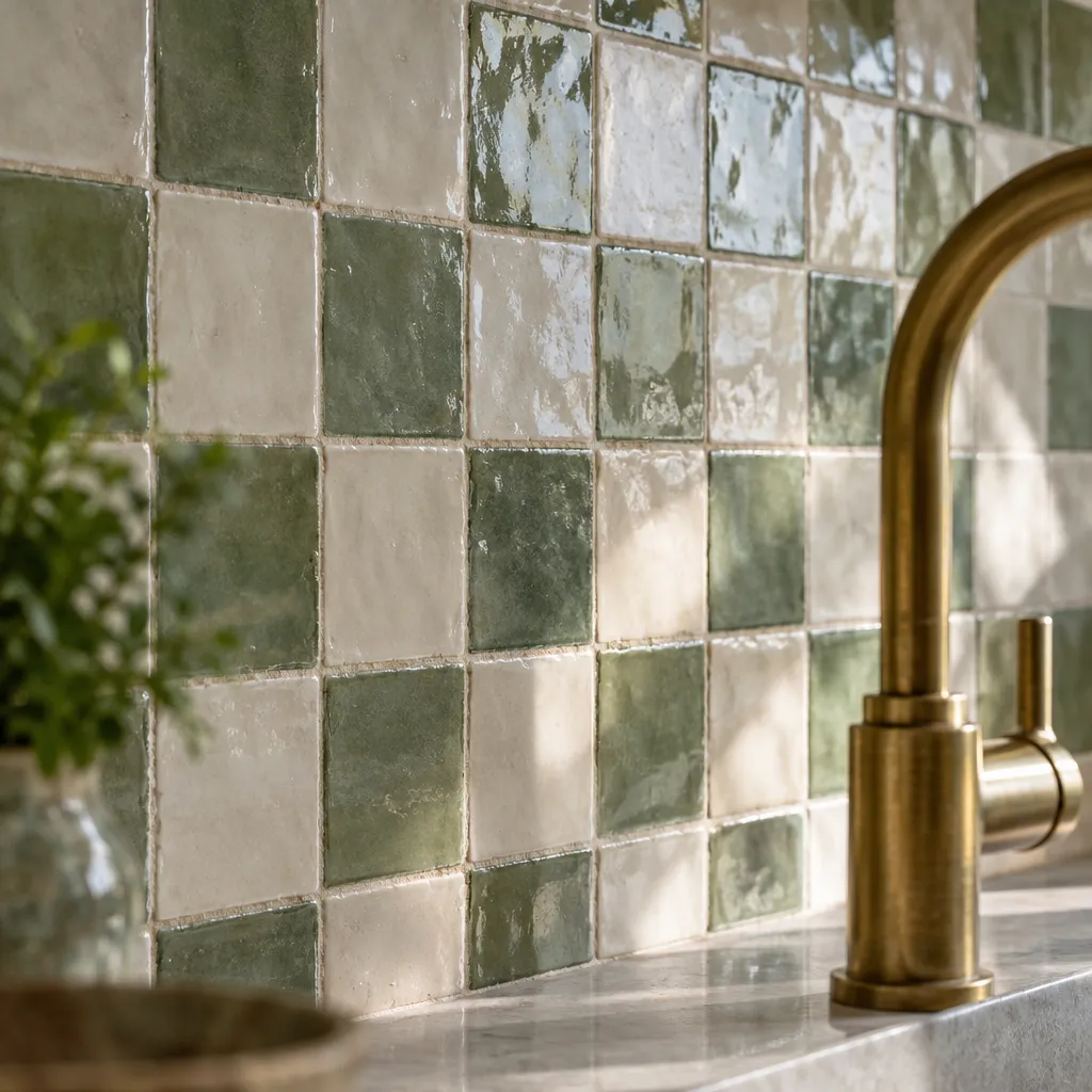 Handmade zellige tile backsplash detail